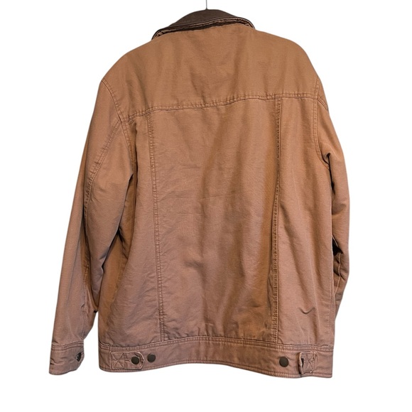 St John’s Bay Barn Coat Chore Jacket size medium brown tan leather collar - Picture 3 of 4